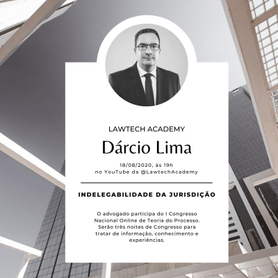 Palestra do advogado Dárcio Lima - No dia 18 de agosto, o advogado Dárcio Franco Lima Junior, integrante da equipe Aloísio Zimmer Advogados e Mestre em Direito Processual Civil pela UFRGS, ministrará palestra sobre a indelegabilidade da jurisdição, que será transmitida pelas plataformas online da LawTech Academy.⁣⁣Em tempos de pandemia, em que o Direito teve de se adaptar rapidamente, são muitos desafios para a gestão de um processo judicial e é sempre importante dominar todos os mecanismos para defesa do cliente.⁣⁣Dr. Dárcio participa do I Congresso Nacional Online de Teoria do Processo, um evento um evento muito especial, realizado com apoio da Livraria do Advogado, e que contará com a participação de diversos profissionais do Direito. Serão três noites de Congresso para tratar de informação, conhecimento e experiências: dias 18, 19 e 20 de agosto.⁣
      ⁣O evento é gratuito e será transmitido pelo Zoom e Youtube da @lawtech.academy. ⁣