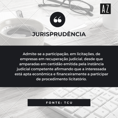 A participa&ccedil;&atilde;o em licita&ccedil;&atilde;o de empresa em recupera&ccedil;&atilde;o judicial - O Plenário do TCU julgou Representação da empresa Enterpa Engenharia, em que apontou possíveis irregularidades no Preg&atilde;o Eletr&ocirc;nico n. 27/2019 da Companhia Docas do Estado de São Paulo, atualmente denominada Santos Port Authority (SPA),&nbsp;destinado &agrave; contrata&ccedil;&atilde;o dos servi&ccedil;os de dragagem de manuten&ccedil;&atilde;o do canal dedestinado &agrave; contrata&ccedil;&atilde;o dos servi&ccedil;os de dragagem de manuten&ccedil;&atilde;o do canal deacesso e ber&ccedil;os de atra&ccedil;&atilde;o do Porto de Santos.
⁣⁣O&nbsp;&nbsp;objeto da referida licita&ccedil;&atilde;o era a contrata&ccedil;&atilde;o de pessoa jur&iacute;dica para a presta&ccedil;&atilde;o dos servi&ccedil;os de dragagem de manuten&ccedil;&atilde;o, acesso aos ber&ccedil;os e ber&ccedil;os de atraca&ccedil;&atilde;o do Porto de Santos, por um per&iacute;odo de 24 (vinte e quatro) meses, cujo or&ccedil;amento foi estimado em R$ 309 milh&otilde;es.
Diversas irregularidades foram apontadas pela Representante, contudo, no julgamento, o Plen&aacute;rio do TCU não obersou irregularidades no processo licitatório, mas sugeriu que a cláusula de vedação da participação de empresas em recuperação judicial fosse excluída de futuras licitações pela entidade licitante.
Isso porque o entendimento do TCU, na esteira do Acórdão 8.271/2011 da Segunda Câmara, indica a necessidade de ADMISSÃO da participação de licitantes em recuperação judicial, quando amparadas em certidão emitida pela instância judicial competente, que certifique que a interessada está apta econômica e financeiramente a participar de procedimento licitatório nos termos da Lei 8.666/93.
O Superior Tribunal de Justi&ccedil;a, inclusive, tem posicionamento no mesmo sentido. No AREsp 309.867/ES, de relatoria do Ministro Gurgel de Faria, a 1&ordf; Turma da Corte Superior entendeu que " A&nbsp;exig&ecirc;ncia de apresenta&ccedil;&atilde;o de certid&atilde;o negativa de recupera&ccedil;&atilde;o judicial deve serexig&ecirc;ncia de apresenta&ccedil;&atilde;o de certid&atilde;o negativa de recupera&ccedil;&atilde;o judicial deve serrelativizada a fim de possibilitar &agrave; empresa em recupera&ccedil;&atilde;o judicial participar do certame, desdeque demonstre, na fase de habilita&ccedil;&atilde;o, a sua viabilidade econ&ocirc;mica".
Portanto, tanto o TCU quanto o STJ entendem pela possibilidade de participa&ccedil;&atilde;o em licita&ccedil;&otilde;es de empresas em recupera&ccedil;&atilde;o judicial, desde que elas tenham viabilidade econ&ocirc;mico-financeira certificada pela inst&acirc;ncia judicial competente.⁣📎 Acesse a &iacute;ntegra do Acórdão n. 1201/2020 Plenário do TCU⁣ e do AREsp 309.867/ES da 1&ordf; Turma do STJ nos links abaixo.

&nbsp;Por Ana Paula Mella Vicari