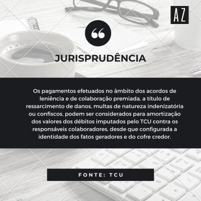 TCU admite amortiza&ccedil;&atilde;o de pagamentos em acordo de leni&ecirc;ncia - Em julgamento envolvendo a Odebrecht e os pagamentos realizados no &acirc;mbito da Opera&ccedil;&atilde;o Lajo Jato ap&oacute;s acordo de leni&ecirc;ncia, o TCU admitiu a possibilidade de utiliza&ccedil;&atilde;o de tais recursos para abatimento das d&iacute;vidas imputadas administrativamente.
O entendimento foi firmado acordo da Tomada de Contas Especial n.&nbsp;023.301 / 2015-5 , de relatoria do Ministro Andr&eacute; de Carvalho.
Em s&iacute;ntese, a Corte de Contas entendeu que:

Os pagamentos efetuados no &acirc;mbito dos acordos de leni&ecirc;ncia e de colabora&ccedil;&atilde;o premiada, a t&iacute;tulo de ressarcimento de&nbsp;danos, multas de natureza indenizat&oacute;ria ou confiscos, podem ser considerados para amortiza&ccedil;&atilde;o dos valores dos d&eacute;bitos imputados pelo TCU contra os respons&aacute;veis colaboradores, desde que configurada a identidade dos fatos geradores e do cofre credor.

Assim, &eacute; poss&iacute;vel amortizar i) o valor da indeniza&ccedil;&atilde;o, entendida como o d&eacute;bito imputado no ac&oacute;rd&atilde;o, ii) os pagamentos efetuados a titulo de ressarcimento e iii) os valores correspondentes a multas.
Al&eacute;m disso, s&atilde;o 2 os requisitos para a amortiza&ccedil;&atilde;o:

correspond&ecirc;ncia aos mesmos d&eacute;bitos objeto de cobran&ccedil;a no respectivo processo de contas
&nbsp;comprova&ccedil;&atilde;o de que o eventual recolhimento pr&eacute;vio foi feito para o mesmo cofre destinat&aacute;rio do pagamento.

Voc&ecirc; pode consultar a &iacute;ntegra do ac&oacute;rd&atilde;o n. 2688/2020 nenhum link abaixo.