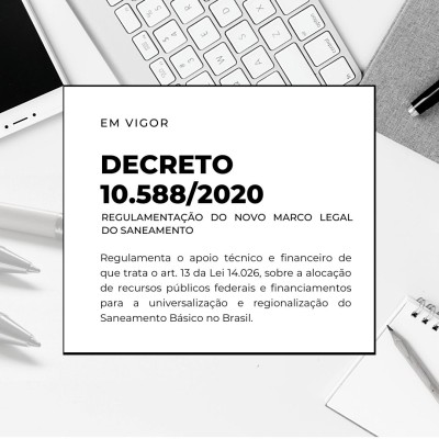 Decreto 10.558/2020 e a regulamenta&ccedil;&atilde;o do Novo Marco do Saneamento - No dia 24/12, foi publicado o Decreto 10.558 / 2020 , com a religi&atilde;o do art. 13 da Lei 14.026 / 2020 que trata do apoio t&eacute;cnico e financeiro da Uni&atilde;o &agrave; adapta&ccedil;&atilde;o dos servi&ccedil;os p&uacute;blicos de saneamento b&aacute;sico.
O Novo Marco Legal do Saneamento prev&ecirc; apoio da Uni&atilde;o para: i) ades&atilde;o ao mecanismo de presta&ccedil;&atilde;o regionalizada; ii) estrutura&ccedil;&atilde;o da governan&ccedil;a de gest&atilde;o da presta&ccedil;&atilde;o regionalizada; iii) elabora&ccedil;&atilde;o e atualiza&ccedil;&atilde;o dos planos regionais de saneamento b&aacute;sico, os quais devem levar em considera&ccedil;&atilde;o os ambientes urbano e rural; iv) modelagem da presta&ccedil;&atilde;o dos servi&ccedil;os em cada bloco, urbano e rural, com base em estudos de viabilidade t&eacute;cnica, econ&ocirc;mica e ambiental (EVTEA); v) altera&ccedil;&atilde;o dos contratos de programa vigentes, com vistas &agrave; transi&ccedil;&atilde;o para o novo modelo de presta&ccedil;&atilde;o; e vi) realiza&ccedil;&atilde;o de licita&ccedil;&atilde;o para concess&atilde;o dos servi&ccedil;os ou para aliena&ccedil;&atilde;o do controle acion&aacute;rio da prestadora estatal, com substitui&ccedil;&atilde;o de todos os contratos vigentes.
Desse modo, o Decreto Decreto 10.558 / 2020 &nbsp;vem para regular&nbsp; como deve ocorrer este apoio t&eacute;cnico e financeiro da Uni&atilde;o aos Estados e Munic&iacute;pios para a universaliza&ccedil;&atilde;o dos servi&ccedil;os de saneamento b&aacute;sico.
S&atilde;o muitas livres, mas todas privilegiando a uniformiza&ccedil;&atilde;o e a observ&acirc;ncia &agrave;s normas de serem editadas pela ANA. Essa deve ser uma m&aacute;xima para qualquer adapta&ccedil;&atilde;o ao Novo Marco. As condi&ccedil;&otilde;es para que ocorra o apoio t&eacute;cnico e financeiro da Uni&atilde;o s&atilde;o: i) estar comprometido com a conclus&atilde;o das atividades e ressarcimento das despesas ocorridas na hip&oacute;tese de descumprimento do plano de universaliza&ccedil;&atilde;o; e ii) observar as normas de refer&ecirc;ncia para os servi&ccedil;os p&uacute;blicos de saneamento p&uacute;blico emitidos pela ANA.
O decreto refor&ccedil;a a necessidade de altera&ccedil;&atilde;o dos contratos existentes e a prepara&ccedil;&atilde;o de novo para transi&ccedil;&atilde;o ao novo modelo de presta&ccedil;&atilde;o de servi&ccedil;os de saneamento b&aacute;sico, no sentido de dar cumprimento &agrave;s metas definidas no art. 11-B da Lei 11.445 / 2007, inclu&iacute;do pela Lei 14.026 / 2020.
Vale lembrar que o Novo Marco&nbsp;prev&ecirc; que, se uma empresa privada ou p&uacute;blica n&atilde;o estiver cumprindo as metas de universaliza&ccedil;&atilde;o, o contrato poder&aacute; ser encerrado e, ensejando a realiza&ccedil;&atilde;o de licita&ccedil;&atilde;o.
Segundo o Minist&eacute;rio do Desenvolvimento Regional, a edi&ccedil;&atilde;o do Decreto destravou recursos de R $ 4 bilh&otilde;es a R $ 5 bilh&otilde;es, compostos por valores do pr&oacute;prio or&ccedil;amento da Uni&atilde;o, de recursos financiados por bancos como Caixa Econ&ocirc;mica e Banco Nacional de Desenvolvimento Econ&ocirc;mico e Social (BNDES).
O art. 15 do Decreto ainda prev&ecirc; que, at&eacute; 15 de julho de 2021, a Uni&atilde;o pode, autonomamente ou por meio de parceria com outras unidades federativas, destinar recursos para a contrata&ccedil;&atilde;o de estudos e consultorias cujo escopo seja apoiar a forma&ccedil;&atilde;o de blocos de refer&ecirc;ncia e unidades regionais.

Por Ana Paula Mella Vicari
&nbsp;