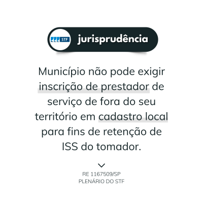 Munic&iacute;pio n&atilde;o pode exigir inscri&ccedil;&atilde;o de prestador de servi&ccedil;o estabelecido fora do seu territ&oacute;rio em cadastro local - Em sess&atilde;o virtual encerrada no dia 26 de fevereiro, o Plen&aacute;rio do STF, por maioria, decidiu que &eacute; incompat&iacute;vel com a Constitui&ccedil;&atilde;o Federal a obrigatoriedade de cadastro, em &oacute;rg&atilde;o da administra&ccedil;&atilde;o municipal, de prestador de servi&ccedil;os n&atilde;o estabelecido no territ&oacute;rio do munic&iacute;pio e a imposi&ccedil;&atilde;o da reten&ccedil;&atilde;o do Imposto Sobre Servi&ccedil;os (ISS) em caso de descumprimento desta obriga&ccedil;&atilde;o.
Os ministros deram provimento ao Recurso Extraordin&aacute;rio n.&nbsp;1.167.509, definido o Tema 1020:
"&Eacute; incompat&iacute;vel com a Constitui&ccedil;&atilde;o Federal disposi&ccedil;&atilde;o normativa a prever a obrigatoriedade de cadastro, em &oacute;rg&atilde;o da Administra&ccedil;&atilde;o municipal, de prestador de servi&ccedil;os n&atilde;o estabelecido no territ&oacute;rio do Munic&iacute;pio e imposi&ccedil;&atilde;o ao tomador da reten&ccedil;&atilde;o do Imposto Sobre Servi&ccedil;os &ndash; ISS quando descumprida a obriga&ccedil;&atilde;o acess&oacute;ria".
O dispositivo analisado pelo STF foi o art. 9&ordm;, caput e &sect;2&ordm; da Lei Municipal n. 13.701/2003, com reda&ccedil;&atilde;o dada pela Lei Municipal n. 14.042/2005, que tornou&nbsp;obrigat&oacute;ria a realiza&ccedil;&atilde;o de cadastro, na Secretaria Municipal de Finan&ccedil;as, dos prestadores de servi&ccedil;os situados fora do territ&oacute;rio da capital paulista e submetidos ao ISS de outra municipalidade. No caso de aus&ecirc;ncia de cadastramento, o tomador dos servi&ccedil;os ficaria compelido a reter o valor do tributo &agrave; capital paulista.

A maioria dos ministros, seguindo entendimento do relator, Ministro Marco Aur&eacute;lio, entendeu que a norma &eacute; incompat&iacute;vel com a Constitui&ccedil;&atilde;o Federal, porque,&nbsp;a pretexto de afastar evas&atilde;o fiscal, estabeleceu obriga&ccedil;&atilde;o a contribuinte submetido a imposi&ccedil;&atilde;o tribut&aacute;ria de outra municipalidade, criando encargos &agrave; margem da legisla&ccedil;&atilde;o nacional sobre a mat&eacute;ria.
Quanto ao ISS, o ministro explicou que a Lei Complementar Federal 116/2003 prev&ecirc;, como regra geral, que o imposto &eacute; devido pelo prestador de servi&ccedil;os no local onde est&aacute; sediado o estabelecimento. Portanto, se n&atilde;o h&aacute; compet&ecirc;ncia para institui&ccedil;&atilde;o do tributo, n&atilde;o &eacute; poss&iacute;vel o fisco municipal criar obriga&ccedil;&atilde;o acess&oacute;ria.
Vale anotar que o julgamento alcan&ccedil;a os prestadores de servi&ccedil;os contratados pelo pr&oacute;prio&nbsp;munic&iacute;pio de S&atilde;o Paulo, que tamb&eacute;m est&atilde;o sujeitos &agrave; obriga&ccedil;&atilde;o de cadastro local, sob pena de reten&ccedil;&atilde;o de ISS pelo fisco municipal. Com este julgamento, a Administra&ccedil;&atilde;o ter&aacute; de adequar os editais de licita&ccedil;&atilde;o e contratos p&uacute;blicos para excluir a necessidade de cadastro do prestador de servi&ccedil;os, estabelecido fora do territ&oacute;rio de S&atilde;o Paulo/SP. Outros munic&iacute;pios com a mesma regra tamb&eacute;m ter&atilde;o de se adequar &agrave; orienta&ccedil;&atilde;o do STF.
Ficou com alguma d&uacute;vida? Entre em contato conosco.

&nbsp;Por Ana Paula Mella Vicari